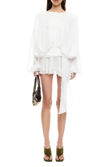 LIONESS Elements Long Sleeve Chiffon Minidress in Moonlight at Nordstrom Rack, Size X-Large | Nordstrom Rack