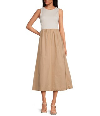 Crew Neck Sleeveless Color Block Midi Dress | Dillard's