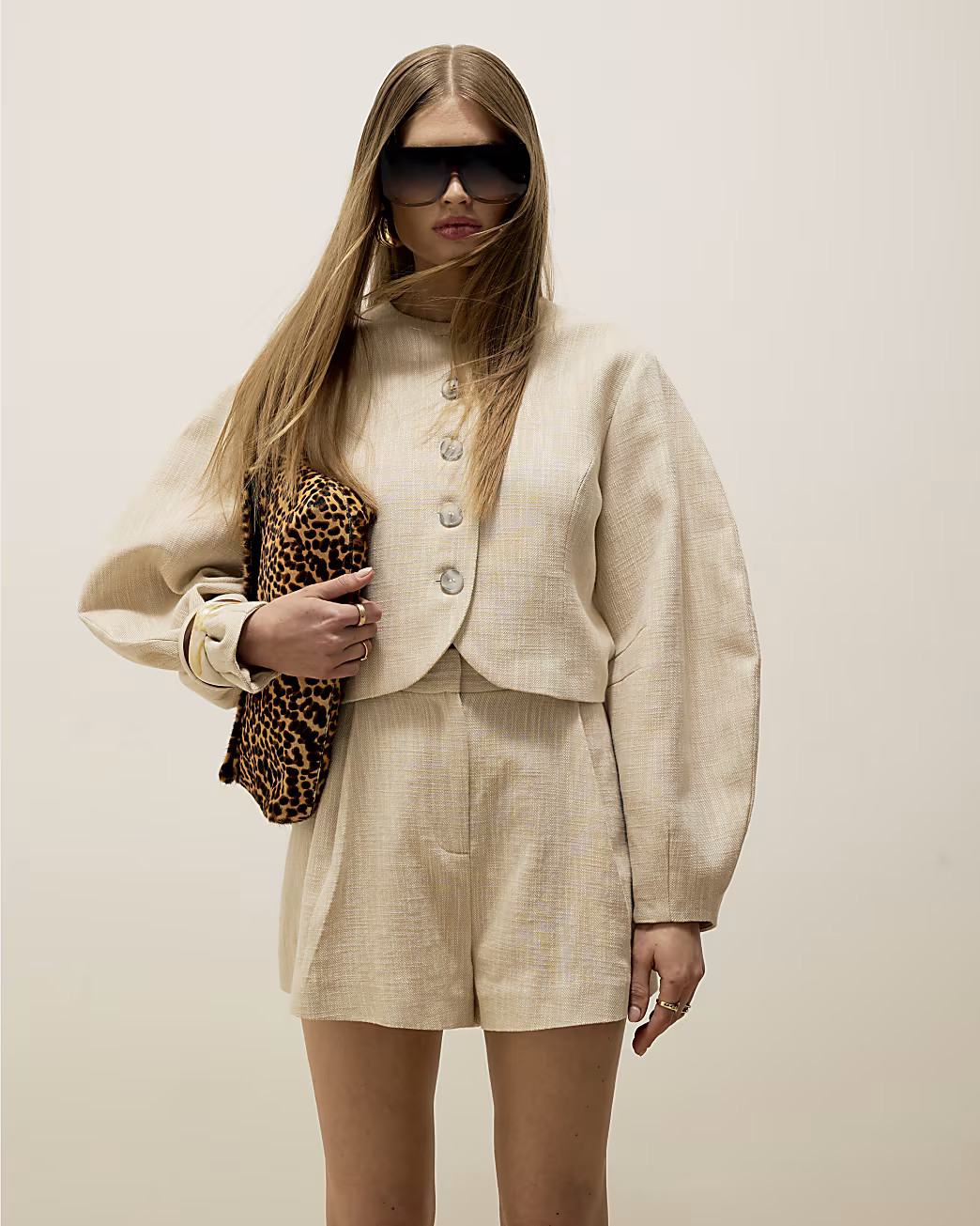 Cream Long Sleeve Collarless Jacket | River Island UK & IE