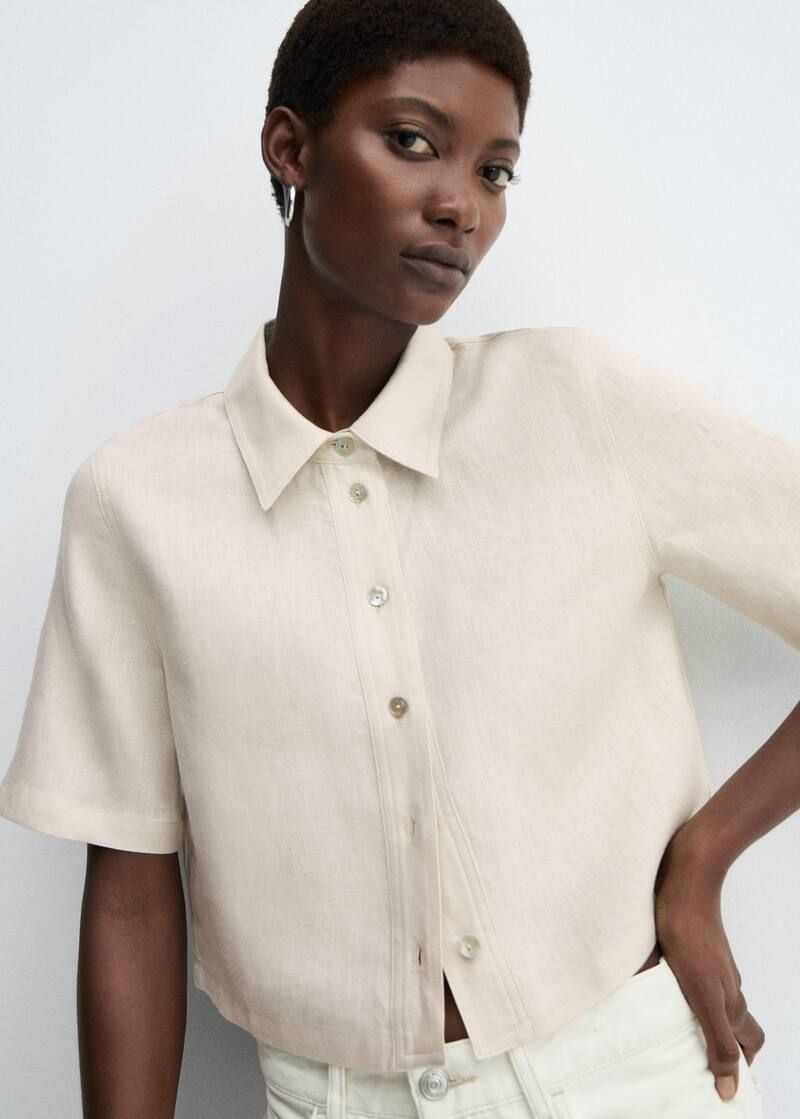 Linen-blend short-sleeve shirt | MANGO (UK)