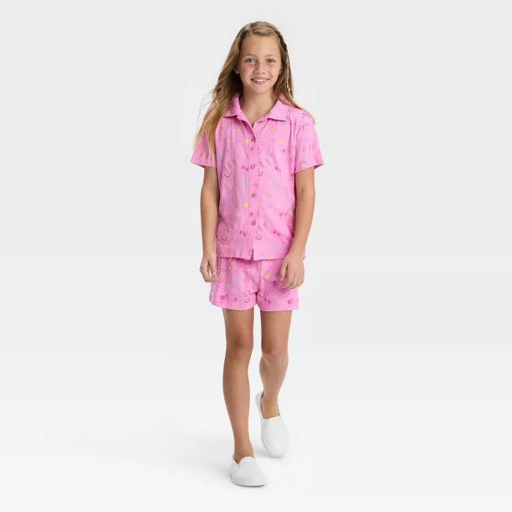 Girls' Barbie 2pc Woven Top & Bottom Set - Pink | Target