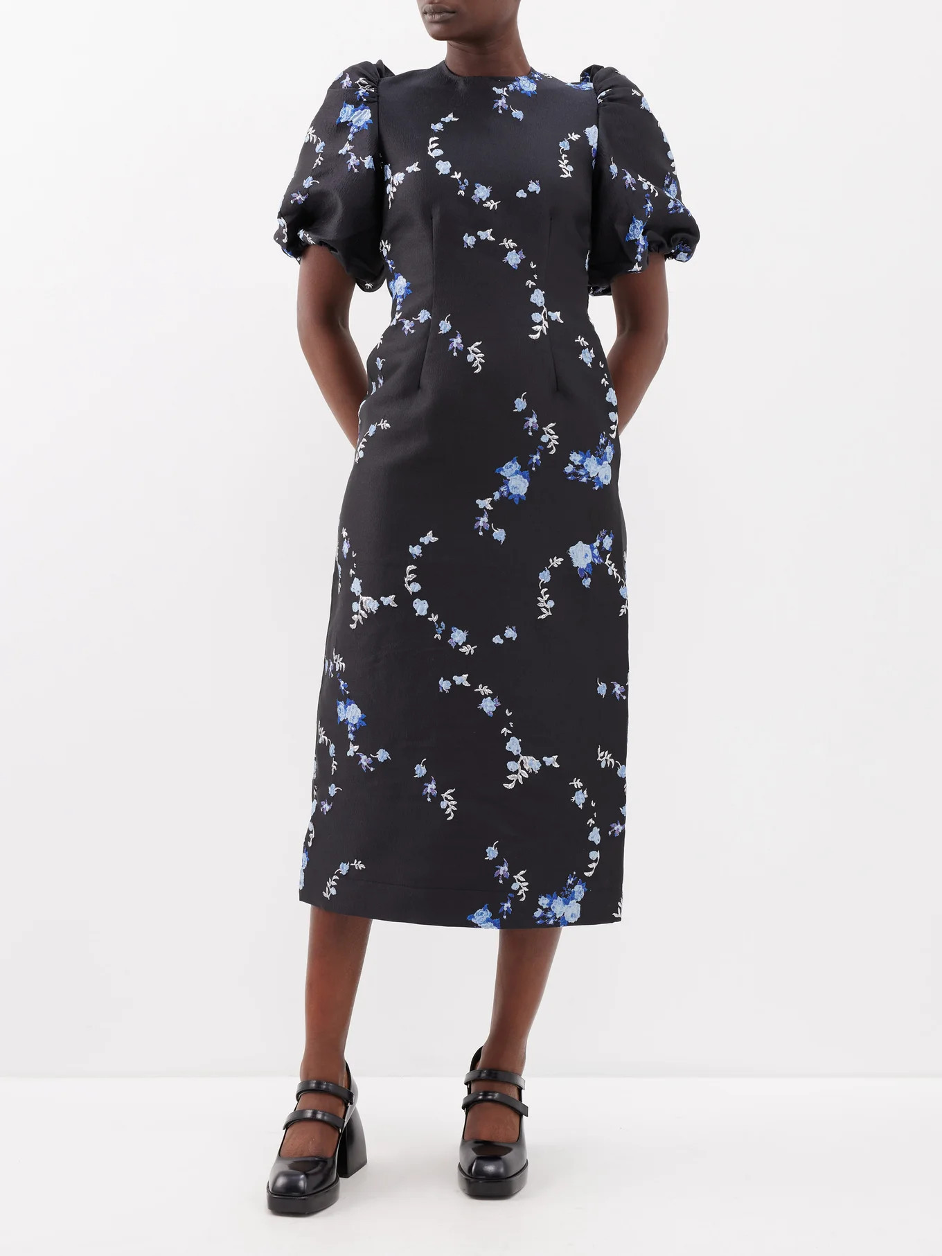 Floral-jacquard recycled-blend twill midi dress | Ganni | Matches (US)