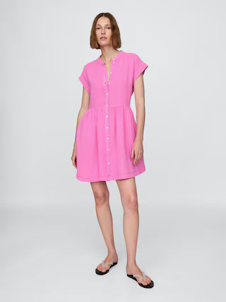 Crinkle Gauze Mini Shirtdress | Gap (US)