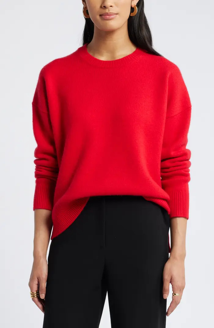 Crewneck Side Slit Wool & Cashmere Sweater | Nordstrom