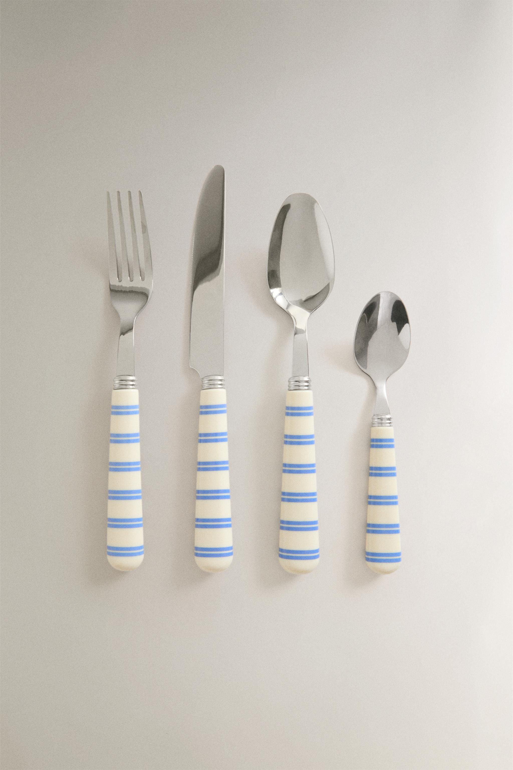 STRIPED HANDLE FLATWARE SET (SET OF 4) | Zara US