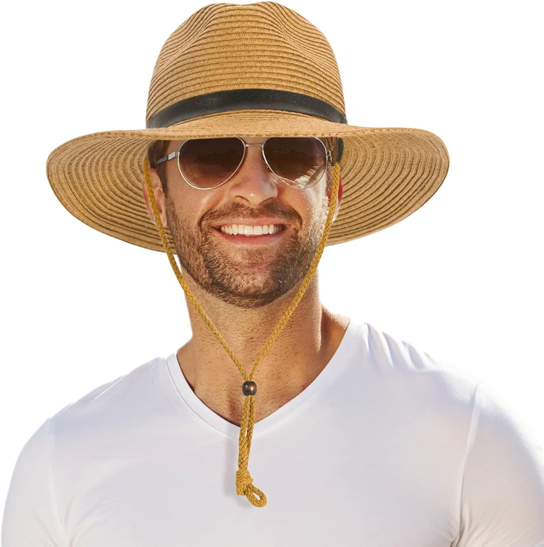 Men Wide Brim Straw Hat,Man Summer Beach Sun Hat UPF50+, Sun - Protected Straw Hats for Men | Amazon (US)