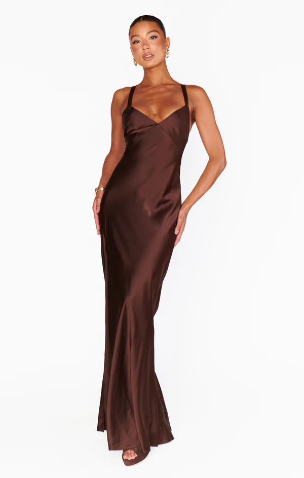 Anderson Maxi Dress ~ Chocolate Luxe Satin | Show Me Your Mumu