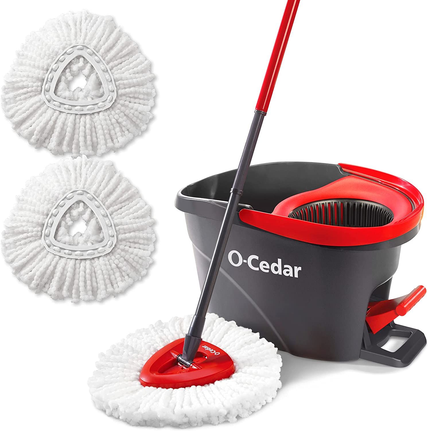 O-Cedar EasyWring Microfiber Spin Mop & Bucket Floor Cleaning System + 2 Extra Refills, Red/Gray | Amazon (US)