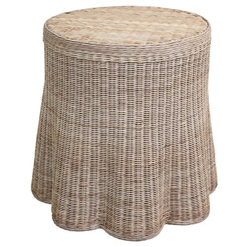 Mainly Baskets Scallop Coastal Beach Natural Handwoven Rattan Round Side Table | Kathy Kuo Home