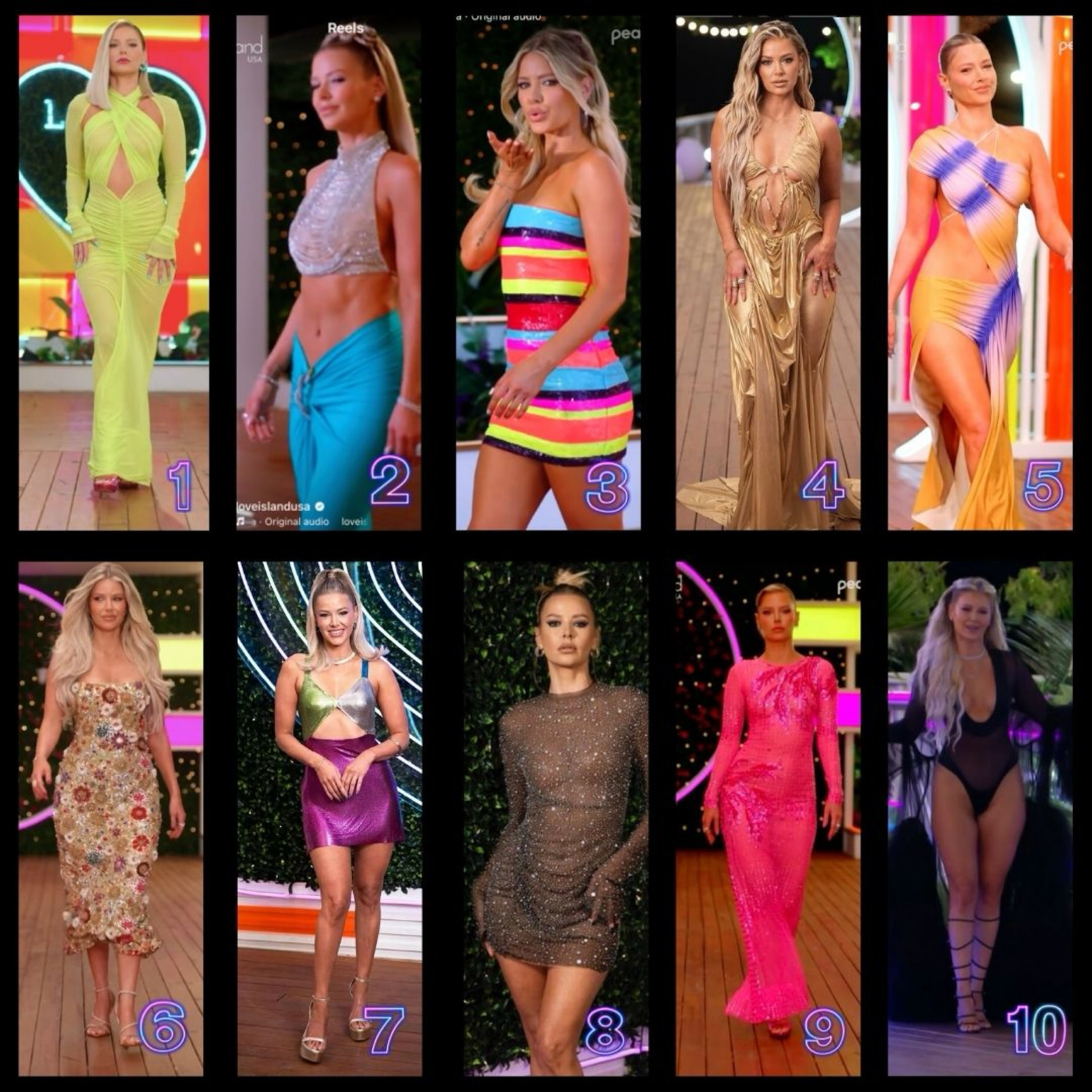 Ariana Madix’s Love Island USA Season 6 looks styled by @emilymen / 📸 = @loveislandusa @peacock @arianamadix (unable to link #1 - dress by LaPointe / #2 top by Sau Lee / Dress #5 by / #10 unknown 
