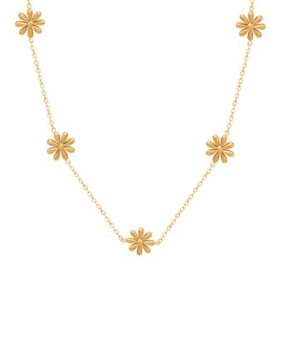 Karmiir 18K Gold Plated Daisy Flower Station Necklace for Women - Delicate Titanium Steel Non-tar... | Amazon (US)