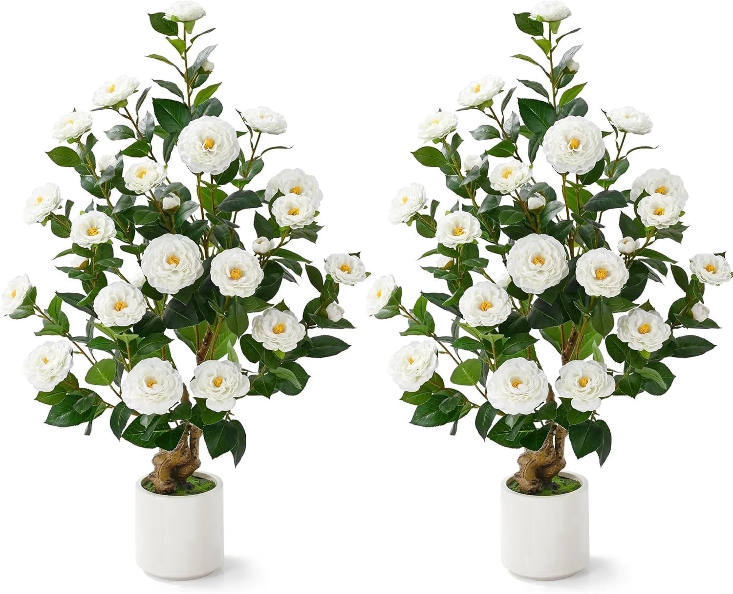 Lyacmy 3FT 2 Pack White Camellia Artificial Tree in Pot, Artificial Plants Indoor Outdoor for Hom... | Walmart (US)