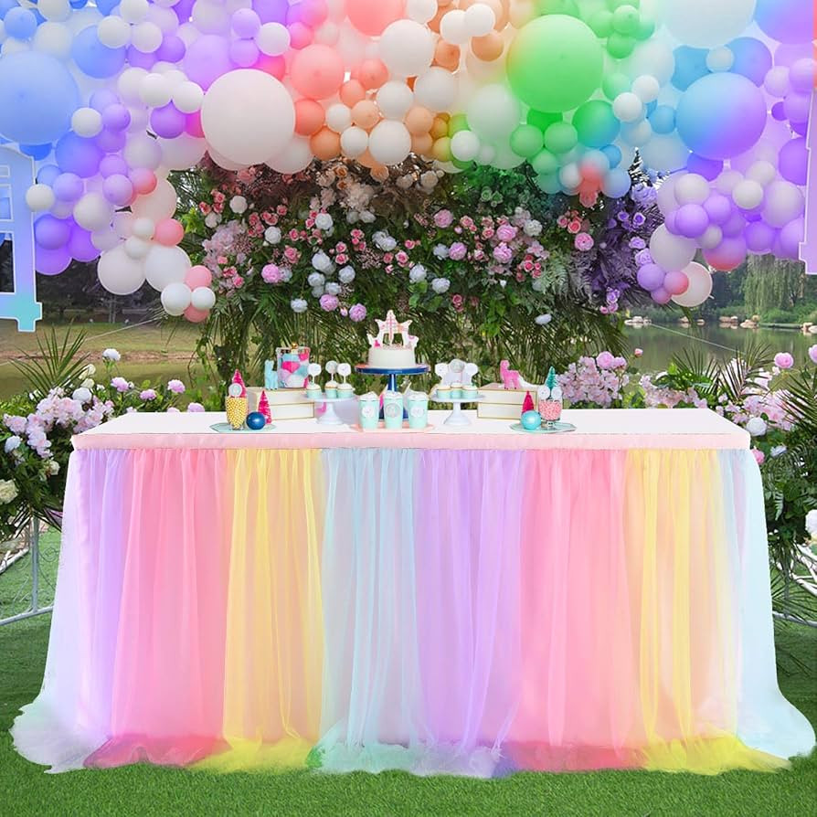 Suppromo Rainbow Table Skirt for Birthday Party 6ft Tulle Tutu Table Skirt for Baby Shower Girl B... | Amazon (US)