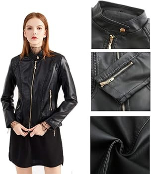 Women's Trendy Faux Leather Jacket Moto Short Jacket Fashion PU Jacket Coat | Amazon (US)