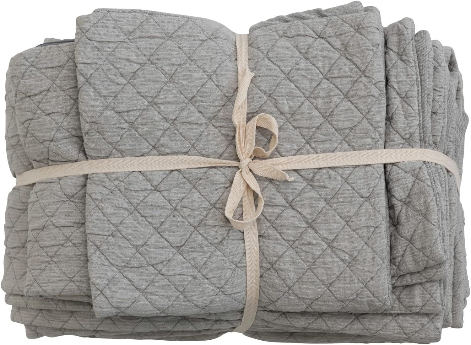 Creative Co-Op Queen Woven Cotton Quilted Jacquard Cover with 2 Standard Shams, Set of 3, Grey Te... | Amazon (US)