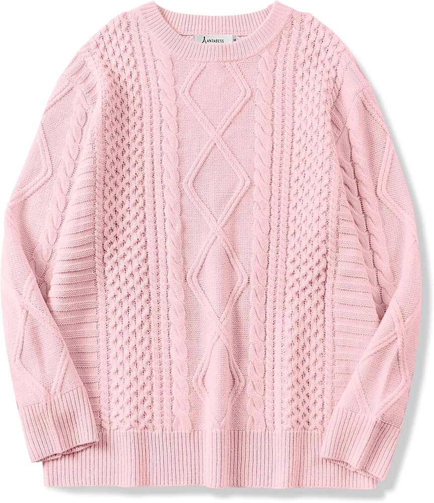 ANRABESS Sweaters for Women Oversized Crewneck Long Sleeve Casual Loose Cable Knit Pullover Tops ... | Amazon (US)