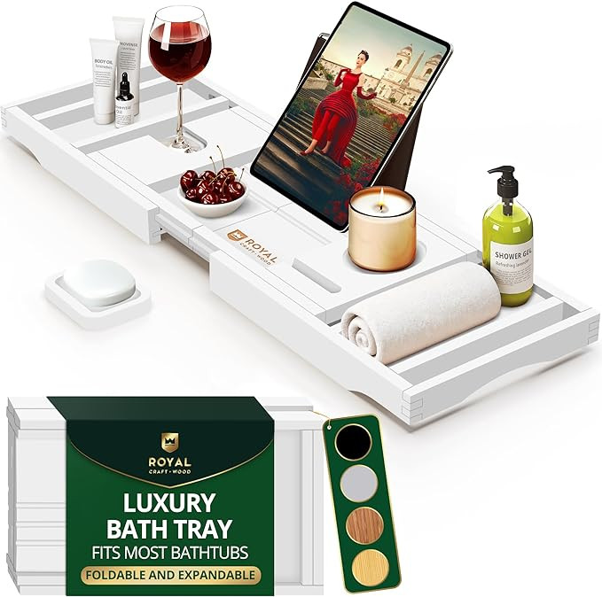 ROYAL CRAFT WOOD Premium Foldable Bathtub Tray - Wood Bath Tray for Tub, Bamboo Shelf, Expandable... | Amazon (US)
