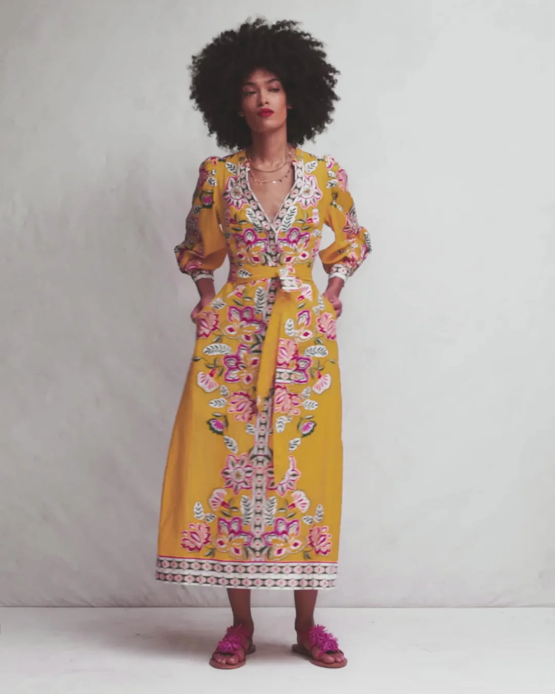 Octavia Linen Blend Dress-Yellow Blossom Elegance | Boden (US)