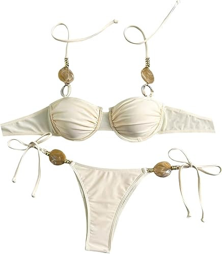 SHENHE Women's Push Up Halter Bikini Set Beaded Underwire Side Tie String Swimsuits 2 Piece | Amazon (US)