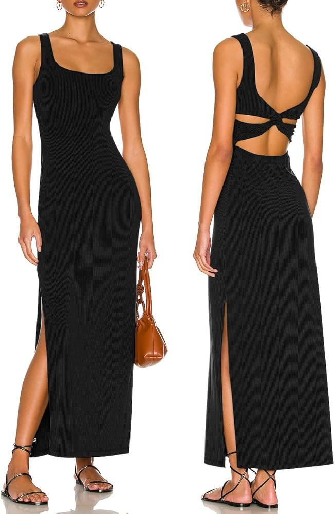 ALENDA DANMOS Women's Elegant Backless Maxi Dress Sexy High Sides Slit Tank Dress Twist Back Casu... | Amazon (US)