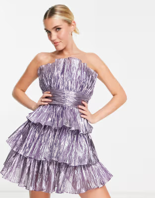 Collective the Label structured bandeau tier mini dress in pewter | ASOS (Global)