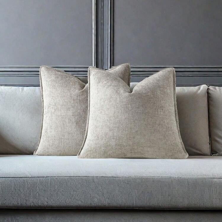 1 pieza Funda de cojín decorativa de chenilla con borde cosido, funda de cojín teñida en sóli... | SHEIN