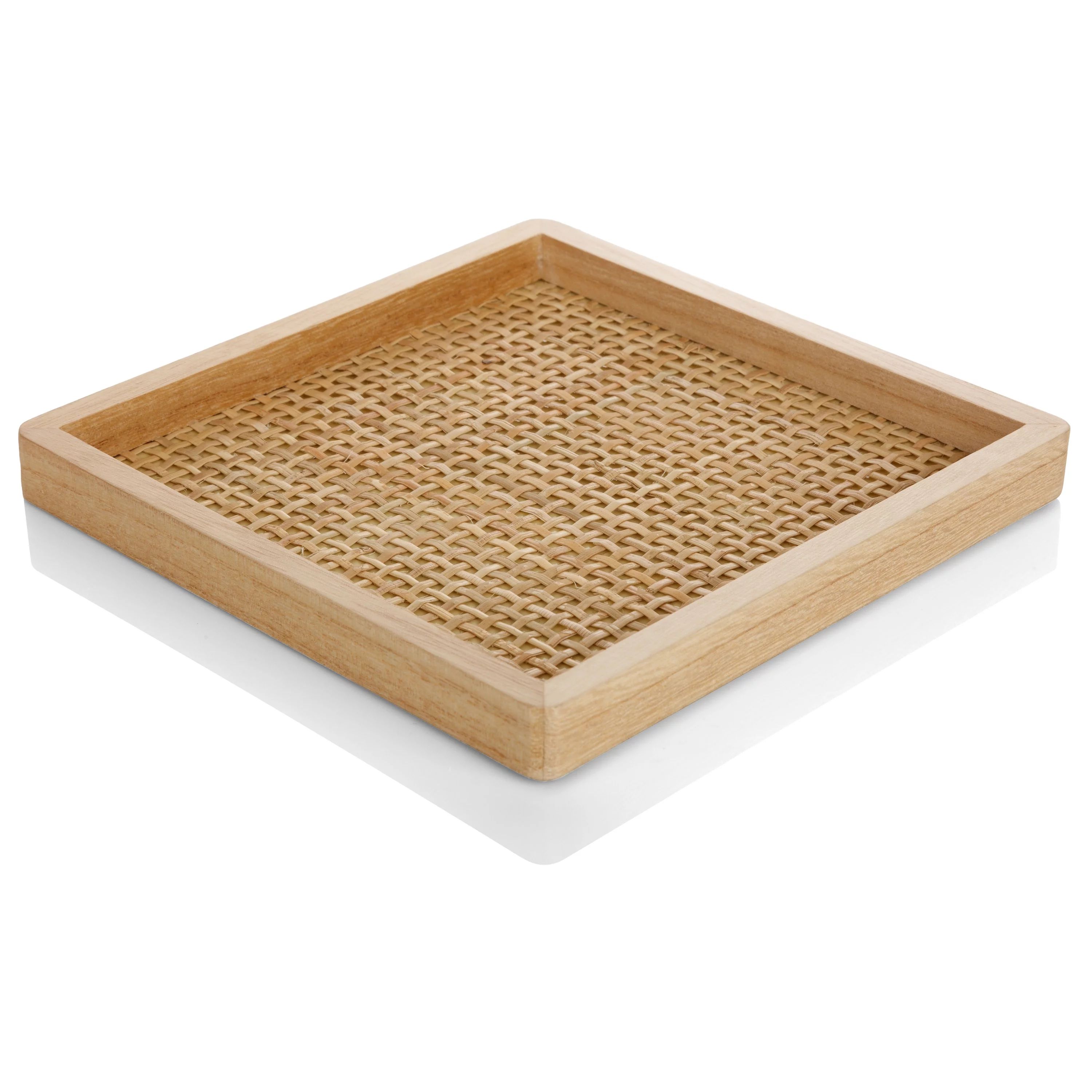 Home Décor Collection Natural Wood and Cane Decorative Display Tray, 7" x 7" - Walmart.com | Walmart (US)