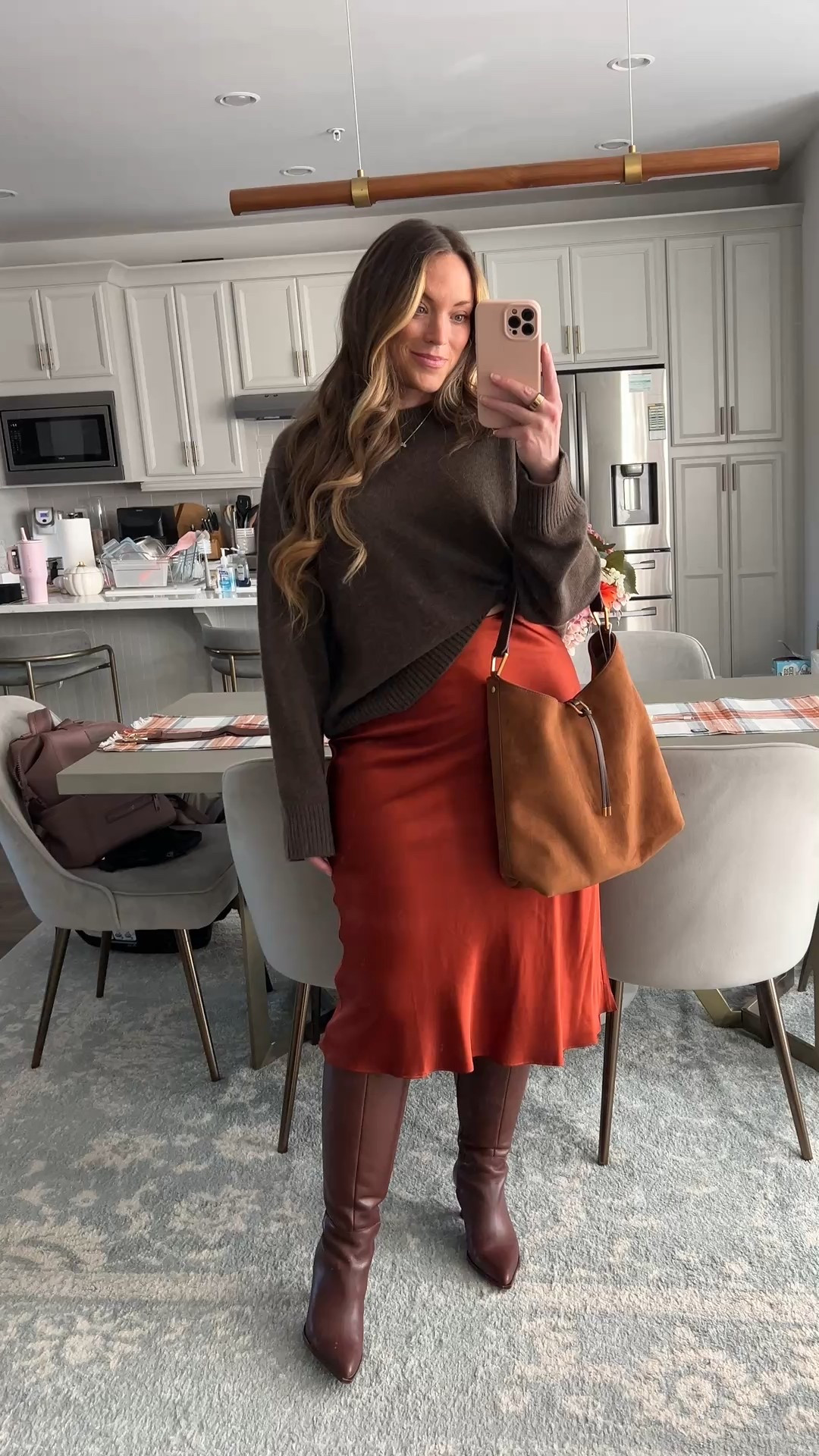 My favorite sweater at the moment! This Mongolian cashmere oversized sweater🍁🍂☕️ Obsessed with it, I sized up for a roomier fit! Also love how easy styling is with these silk skirts! 


#LTKSeasonal #LTKMidsize #LTKWorkwear