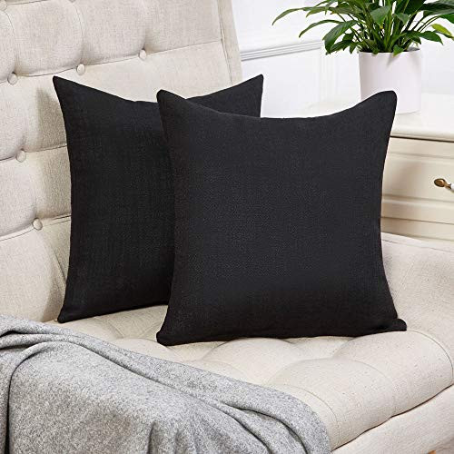 Anickal Set of 2 Black Pillow Covers Rustic Linen Decorative Square Throw Pillow Covers 24x24 Inch for Sofa Couch Home Farmhouse Decoration | Amazon (US)