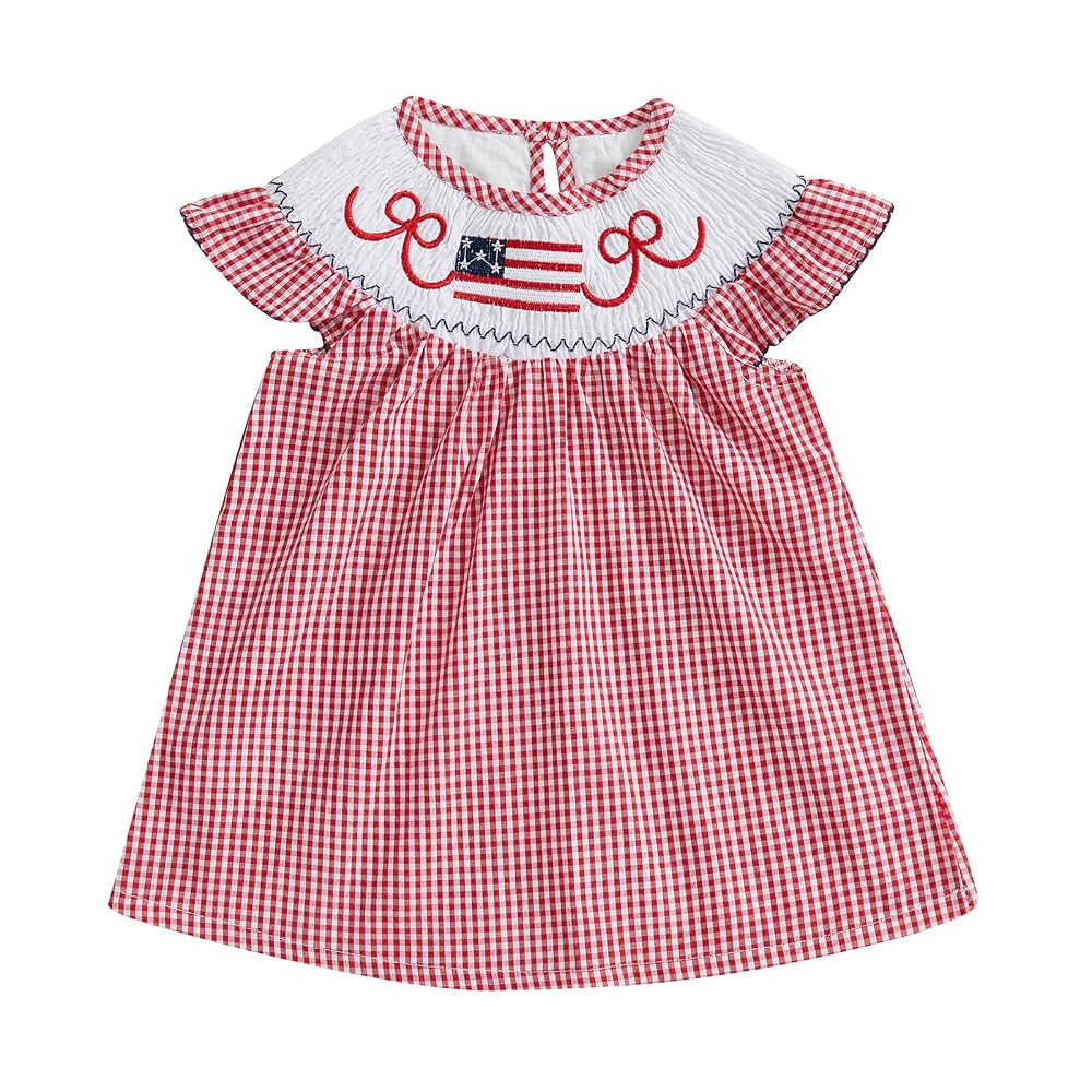 Toddler Baby Girl 4th of July Outfit Flag/Bow Embroidery Smocked Dresses Fourth of July Dress Pat... | Amazon (US)
