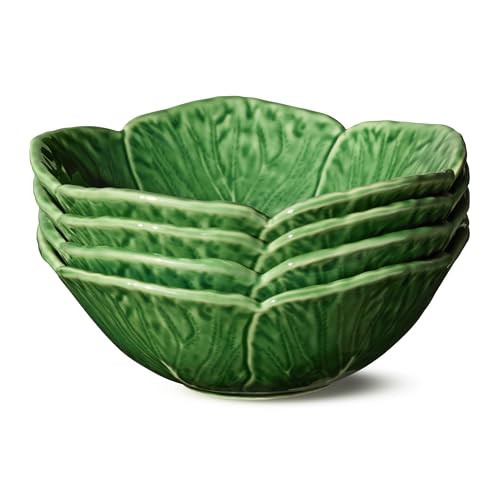 Le Jardin Cabbage 3D CEREAL/SOUP BOWLS, SET Of 4 – 7" Sculpted Green Stoneware Leaf Bowls – Seasonal Garden-Inspired Stoneware for Breakfast, Snacks & Everyday Spring & Summer Dining | Amazon (US)