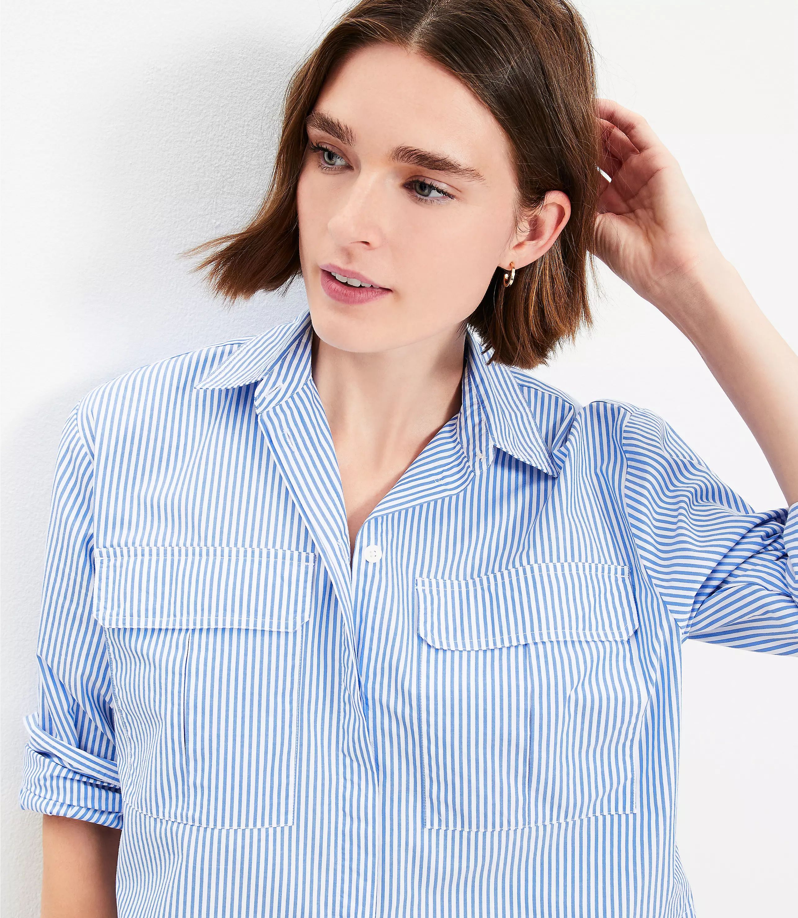 Striped Poplin Modern Utility Shirt | LOFT