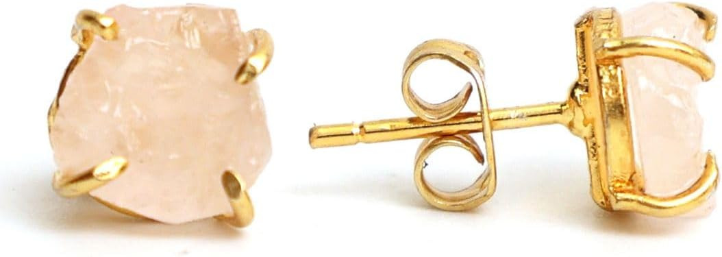 Gempires Natural Raw Gemstone Stud Earrings for Women | Handmade Raw Crystal Prong Setting Earrin... | Amazon (US)