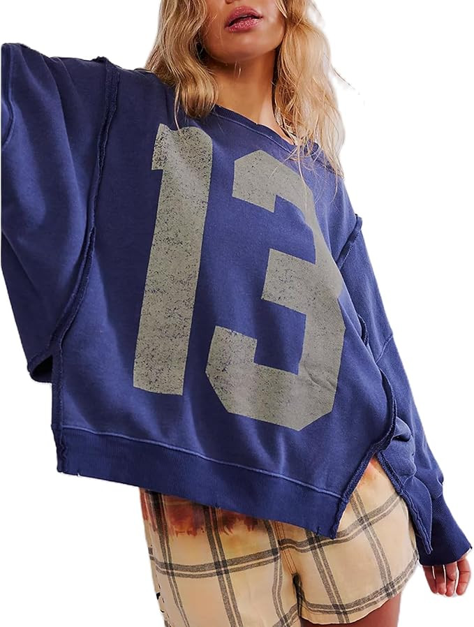 KOSUSANILL Womens Oversized Crewneck Sweatshirt Y2k Long Sleeve Pullovers Striped Retro Aesthetic... | Amazon (US)