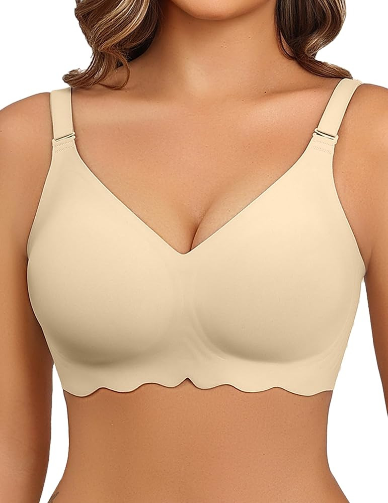 Avidlove Wireless Bras for Women Seamless Bralette Full Coverage Bra V Neck Tshirt Brassiere | Amazon (US)
