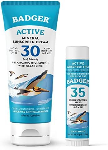 Badger SPF 30 Active Mineral Sunscreen Cream and SPF 35 Active Mineral Sunscreen Face Stick - Ree... | Amazon (US)