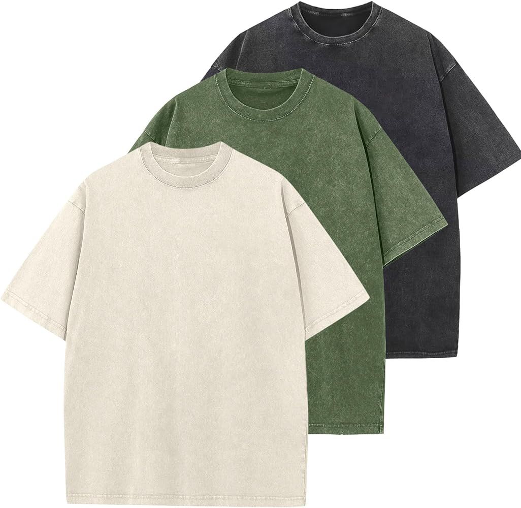 Men's Cotton T-Shirts Oversized Unisex Short Sleeves Casual Loose Wash Solid Basic Tee Tops | Amazon (US)