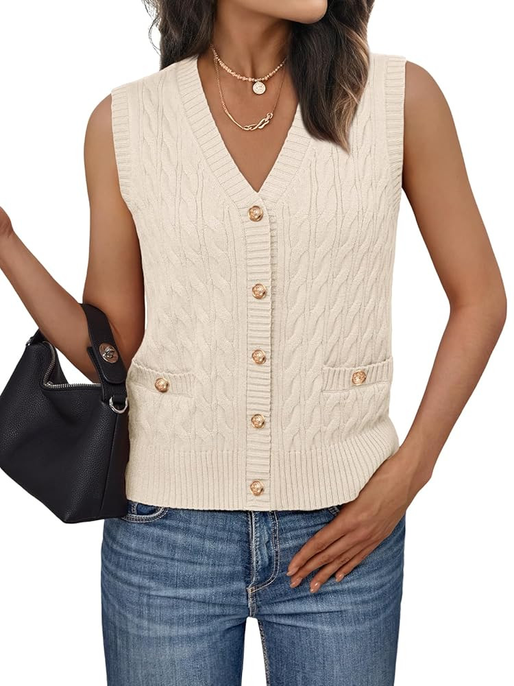 LILLUSORY Sweater Vest Women Fashion Casual Summer Outfits V Neck Cable Knit Spring Trendy Croppe... | Amazon (US)