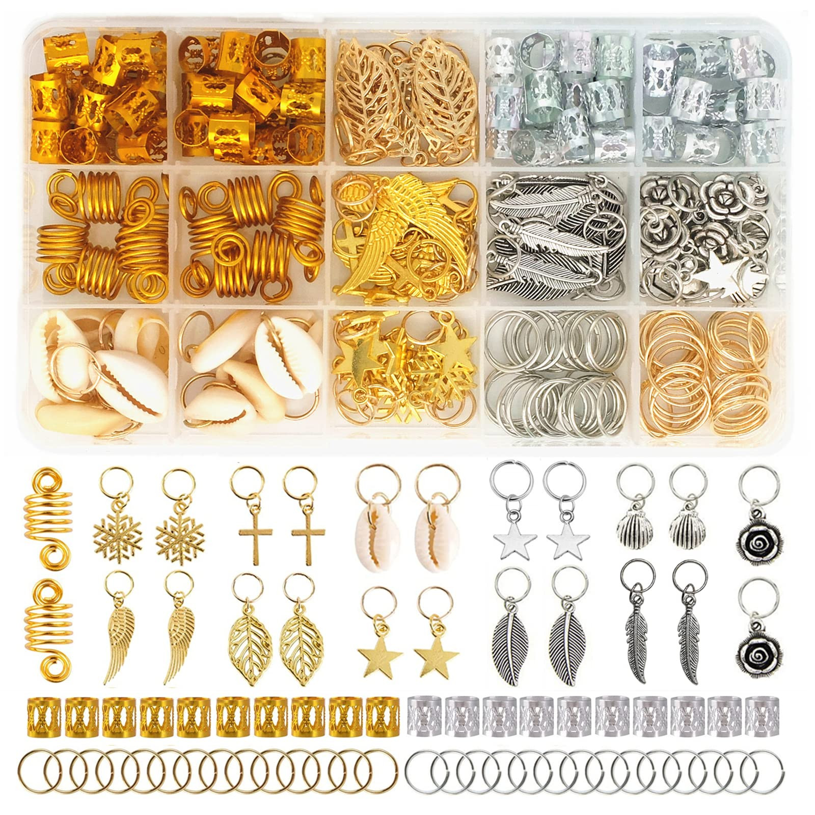 220-Piece Braiding Hair Rings - 15 Styles, Jewelry for Braids, Clips, Pendants, Headbands & Acces... | Amazon (US)