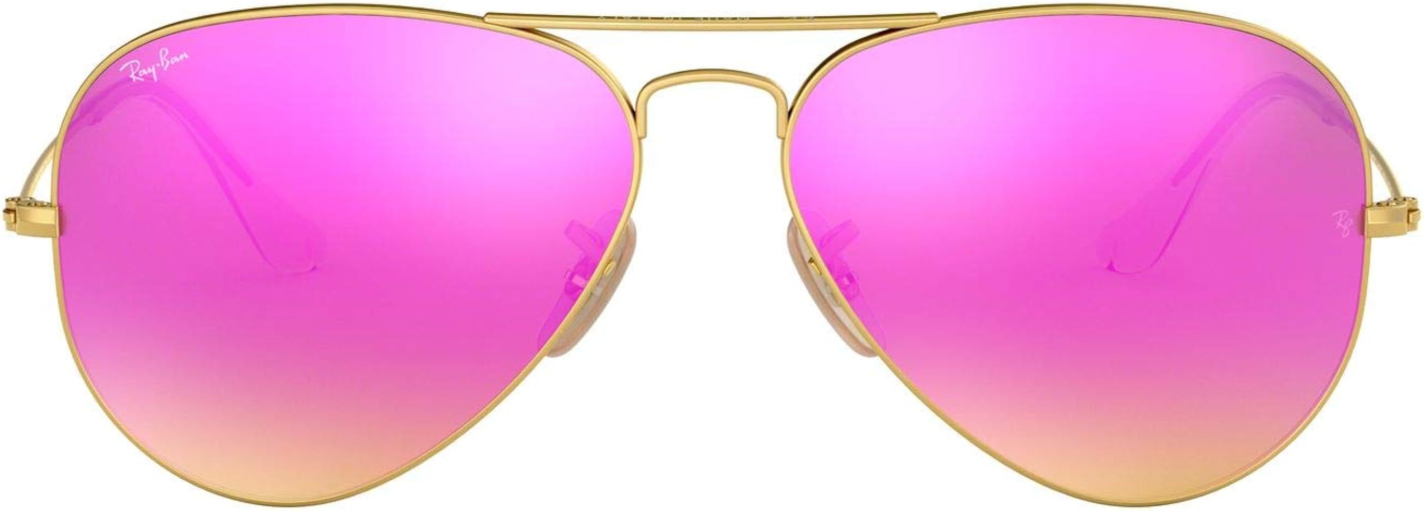 Ray-Ban RB3025 Aviator Large Metal Mirrored Unisex Sunglasses (Matte Gold Frame/Pink Mirror Lens 112 | Amazon (US)