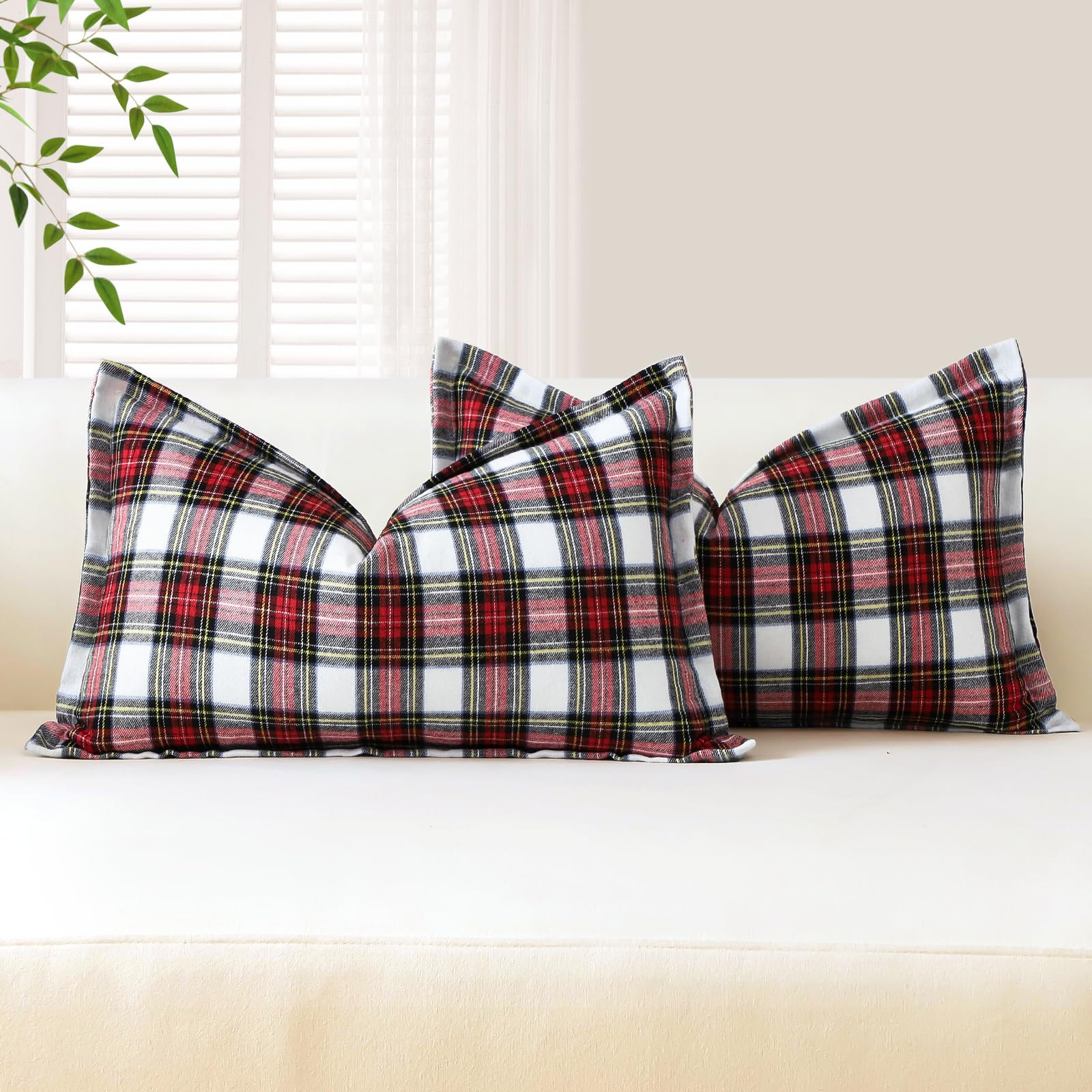 OTOSTAR Pack of 2 Christmas Scottish Plaid Throw Pillow Covers Decorative Linen Check Tartan Lumb... | Amazon (US)