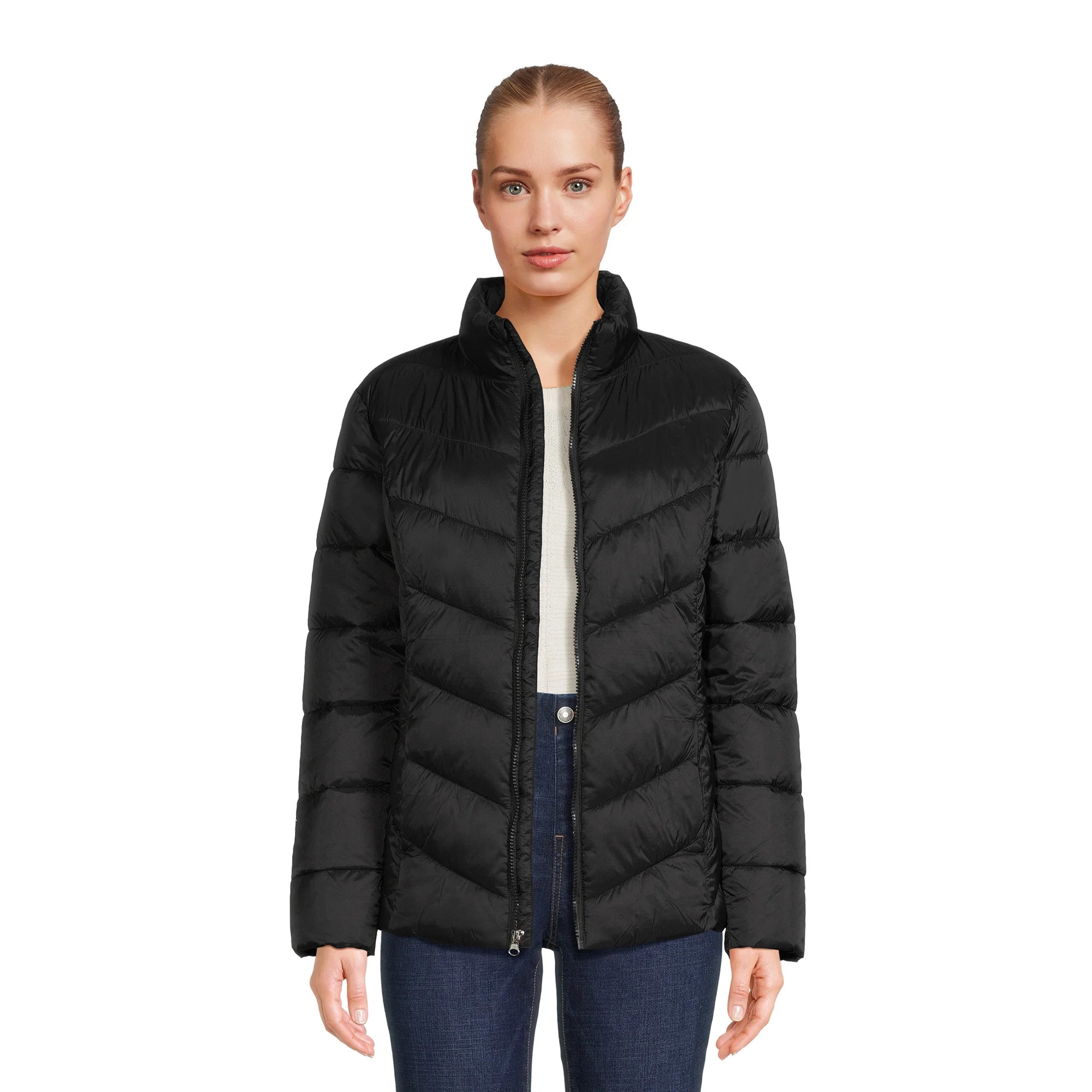 Time and Tru Women's Chevron Puffer Jacket, Sizes XS-3X | Walmart (US)