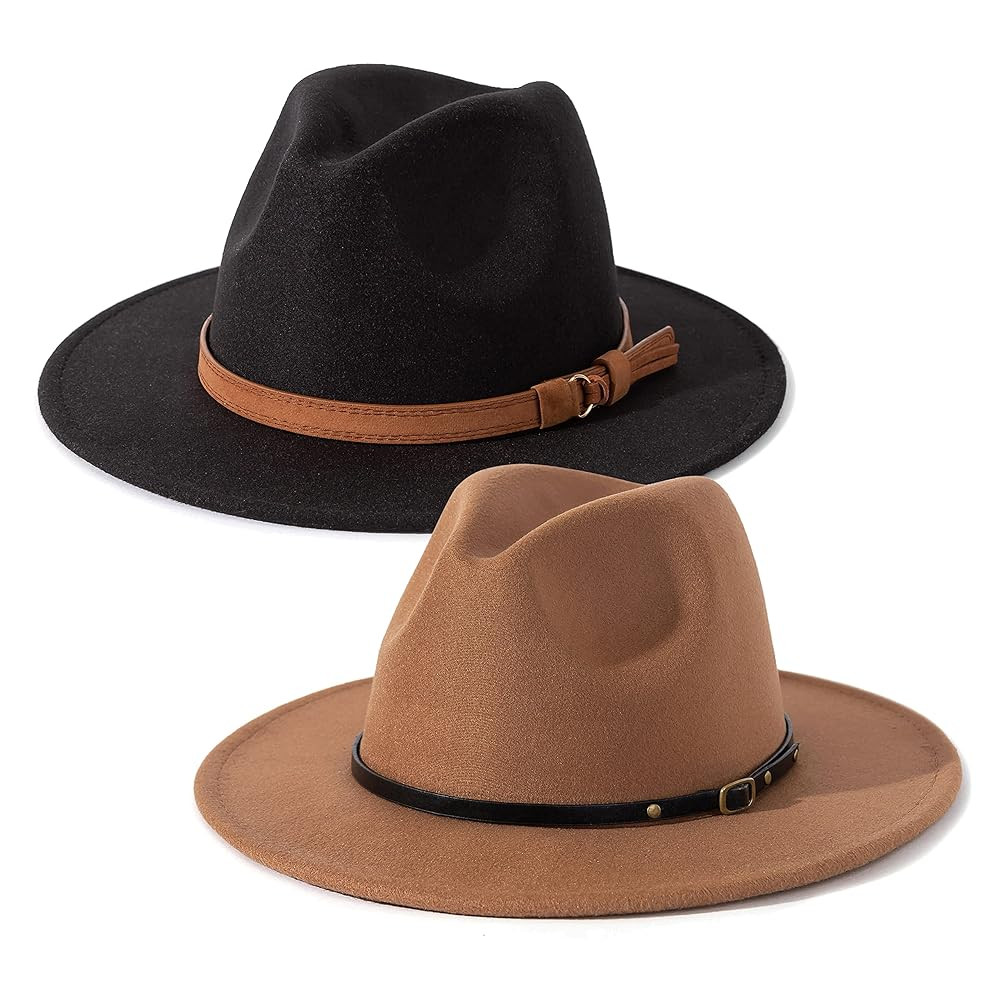 Lisianthus 2 Pack Women & Men Classic Wide Brim Belt Buckle Fedora Hat | Amazon (US)
