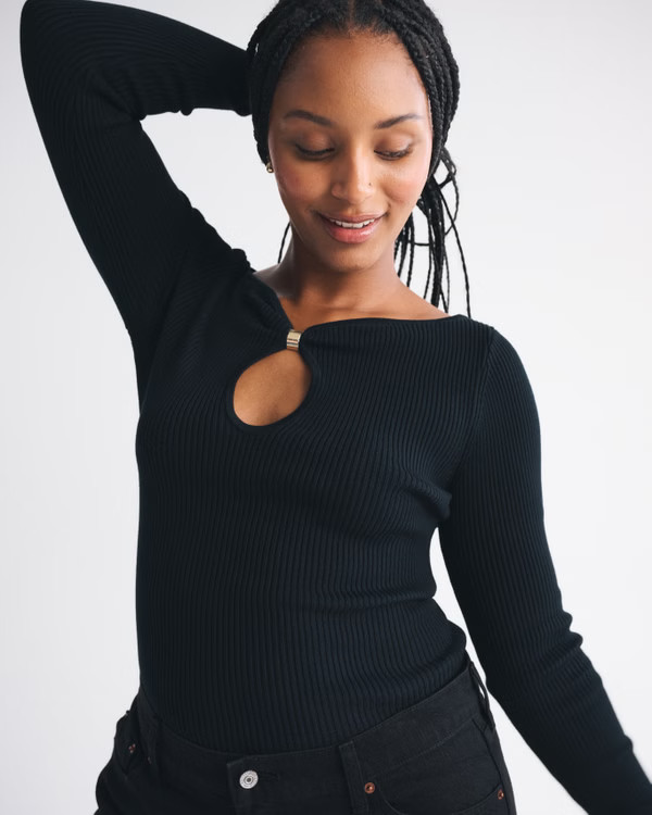 Hardware Keyhole Long-Sleeve Sweater Top | Abercrombie & Fitch (US)