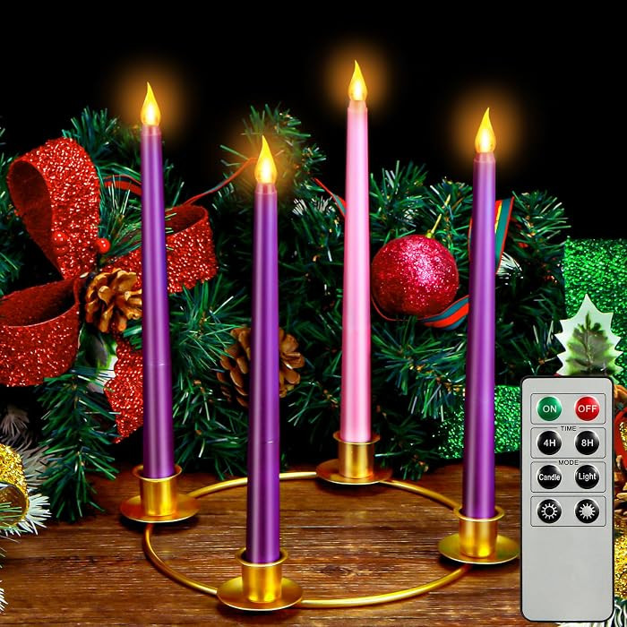4 Pieces Christmas Advent Candle Set with Remote LED Flameless Advent Candle Wreath Ring Candle H... | Amazon (CA)