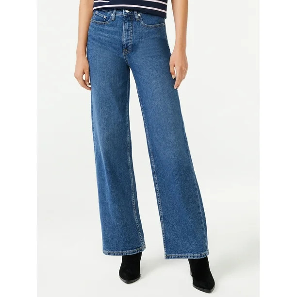 Free Assembly Women's High Rise 70’S Full Wide Leg Straight Jeans - Walmart.com | Walmart (US)