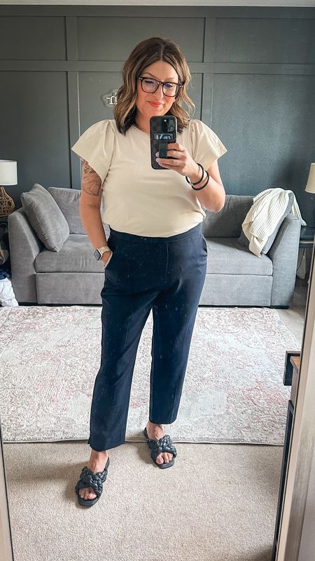 Ootd. Flutter sleeve old navy top (L), banana Republic pull on ankle pants are from Costco but I linked similar ones, Vionic kalina braided sandals  

#LTKMidsize #LTKSaleAlert #LTKOver40