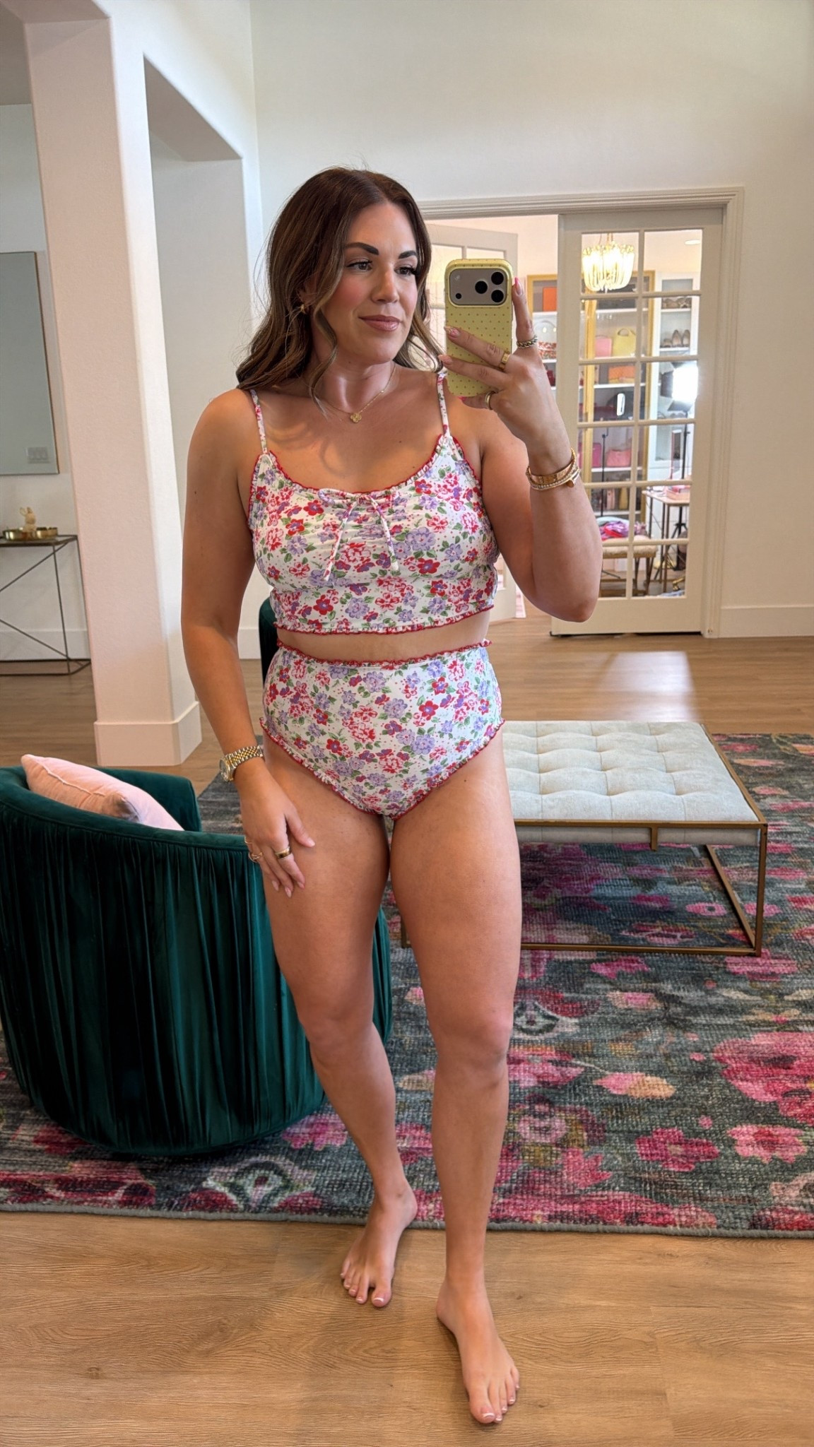 my 2026 swim collection with Pink Desert! i’m wearing the large in top and bottom of this purple and red floral print two piece swimsuit. love the ruffle edging! top has adjustable straps + built in bra and padding! 

#LTKMidsize #LTKSeasonal #LTKSwim
