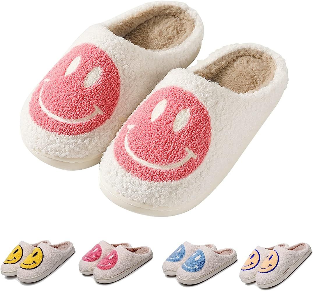 FACAXEDRE Retro Smile Face Slippers, Happy Face Slipper for Women, Soft Plush Comfy Preppy Women Sli | Amazon (US)