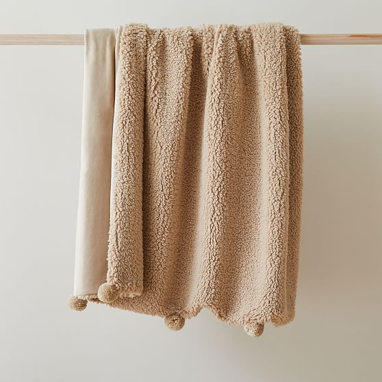 Sherpa Pom Pom Throw, 47""x60"", Sable | West Elm (US)
